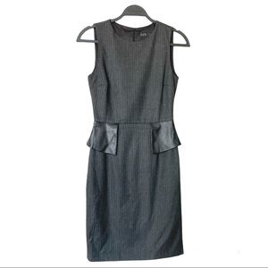 Zara Basic Sleeveless Faux Leather Peplum Herringbone Gray Career Dress Size XS